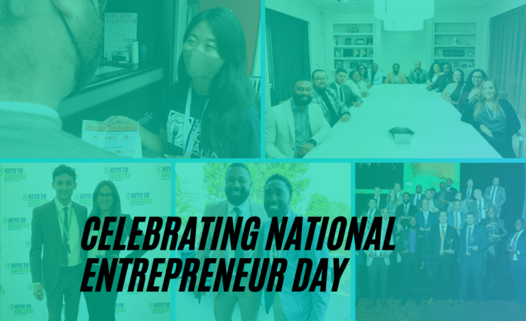 Festive graphic celebrating National Entrepreneur Day with celebratory design.