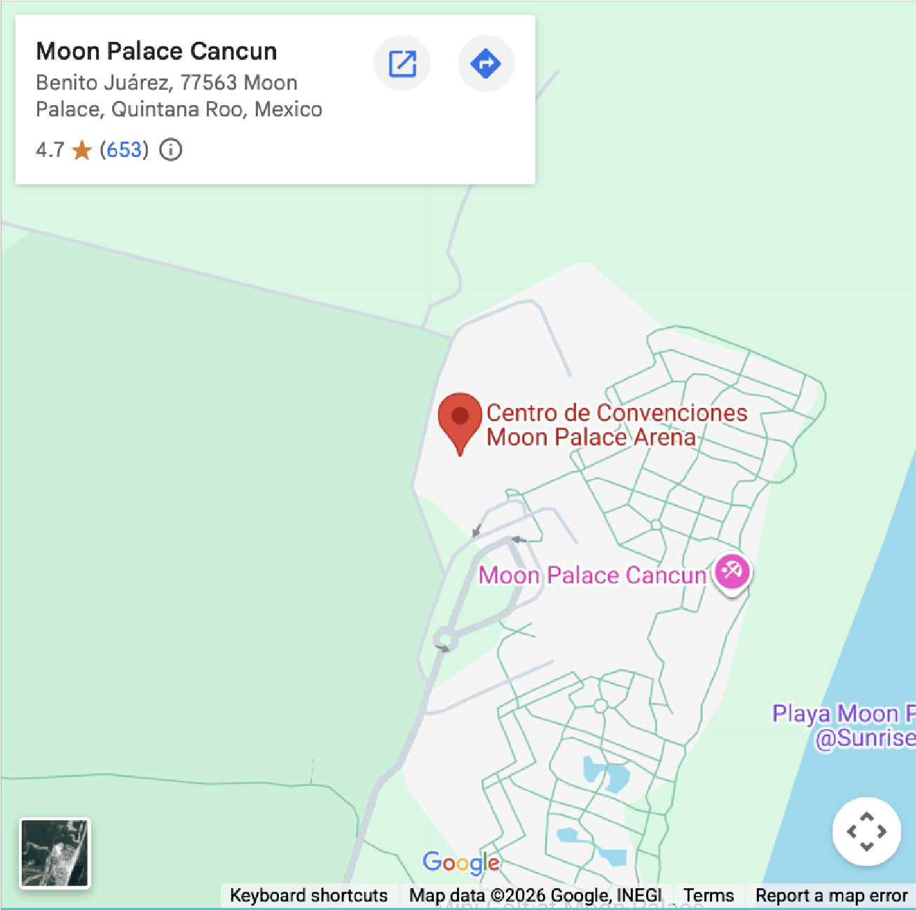 Google Maps preview for Moon Palace Cancun